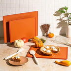 SMIRLY Plastic Cutting Board Set with Holder 3 Pieces, Non-Slip Dishwasher Safe Chopping Boards for Kitchen, Orange