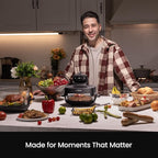 Kismile Roasti 5-in-1 Portable Glass Air Fryer, 2.6QT & 4.7QT Dual Glass Containers with Lids, Compact & Portable Design for Crispy, Roasted, and Warmed Meals – Dishwasher & Freezer Safe (Dark Grey)