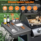 Silicone Grill Mat Compatible with Blackstone, Silicone Griddle Tools Mat with Drip Pad, Spatula Mat for Outdoor Grill Kitchen Counter (Grey)