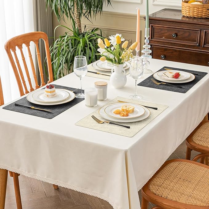 Romanstile Reversible Vinyl Placemats Set of 6, Faux Leather 100% Waterproof Oil-Proof Wipeable Place Mats, Heat Resistant Dual Sided Table Mats for Kitchen/Dining/Party (Grey Beige, 12 x 17 Inch)