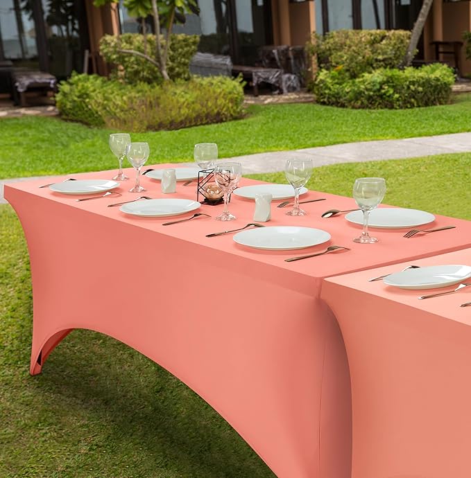 Utopia Kitchen 6FT Spandex Tablecloth [1 Pack, Coral] 200 GSM Stretch, Fitted, Washable and Wrinkle Resistant Table Cloth Rectangle Cover for Trade Shows, Wedding, Parties [72Lx30Wx30H Inch]