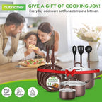 NutriChef 14-Piece Nonstick Brown Cookware Set - Scratch-Resistant Kitchen Pots and Pans with Lids & Utensils, For All Cooktops - NCCW14SBR