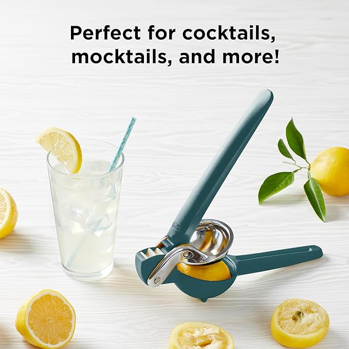 Chef'n FreshForce Lemon Squeezer Citrus Juicer, Handheld Manual Press with Dual-Gear Mechanism for Max Juice Extraction, Collard Green