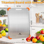 100% Pure Titanium Cutting Board with Grooves, Update Double Side Titanium Chopping Board, Silicone Anti-slip Stainless Cutting Boards for Kitchen 12 * 18 IN, Orange