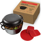 Uno Casa 2-in-1 Cast Iron Dutch Oven Large - 5 Quart Dutch Oven Pot with Lid, Pre-Seasoned Cooking Dish for Bread Baking and Stews - Heavy Duty Cast Iron Pot with Detachable Frying Pan Lid for Versatile Cooking