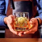 Personalized Whiskey Glass | Custom Golden 3D Initial Badge with Name | 10 oz Drinking Glass Customized Gifts for Man Bartender Whiskey Enthusiast