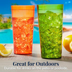 US Acrylic Café Plastic Reusable Tumblers (Set of 12) 32-ounce Iced-Tea Cups, Assorted | Value Set of Restaurant Style Drinking Glasses, Stackable, BPA-free, Made in the USA | Top-rack Dishwasher Safe