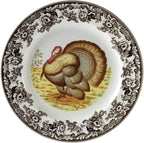 Spode Woodland Turkey Salad Plate - Traditional Wildlife Design, Thanksgiving Appetizer or Dessert Dish with 8 Inch Diameter, Fine Earthenware, British Flowers Border - Microwave, Oven, Freezer Safe