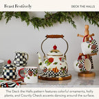 MACKENZIE-CHILDS Deck the Halls 2-Quart Enamel Tea Kettle, Christmas Tea Kettle for Stovetop