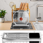 Knife Block Holder, Kitchen Knife Holder Storage Organizer，Utensil & Cutlery Caddy, Cutting Board Holder, Pot Lid Stand with Anti-Slip Pad for Countertop, Space-Saving (Silver)