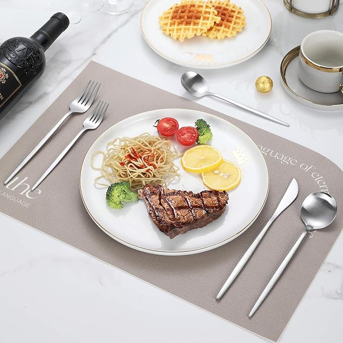 Matte Silverware Set, 30 Piece Stainless Steel Modern Flatware, Brushed Cutlery Service for 6, Satin Finish Utensils, Home Kitchen and Restaurant, Dishwasher Safe (Silver)