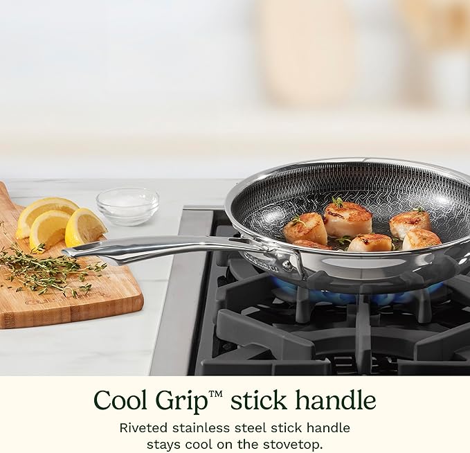 Cuisinart FusionElite+ Nonstick Tri-Ply Stainless Steel Skillet, 8″ Skillet Frying Pan with PURELYSEAR Ceramic Nonstick Technology, Scratch Proof, Cool Grip Handles, Dishwasher Safe