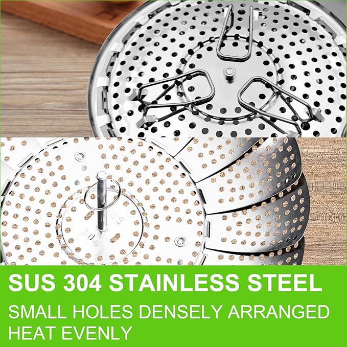 Vegetable Steamer Basket for Cooking 304 Stainless Steel Veggie Food Steamer Basket, Folding Expandable Steamers to Fit Various Size Pot (5.9" to 10")