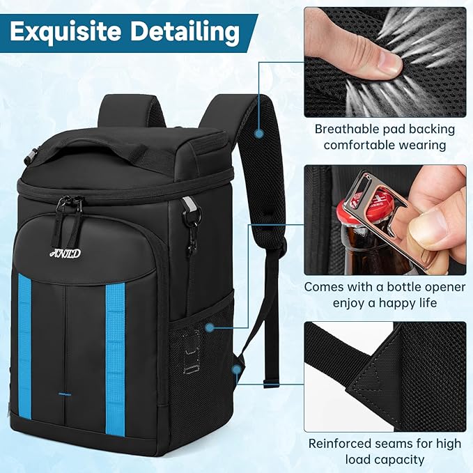 ANILD 30 Cans Cooler Backpack Soft Insulated Leak Proof for Men and Women, 2 Insulated Compartments Portable Backpack for Travel, Camping, Beach and Picnic