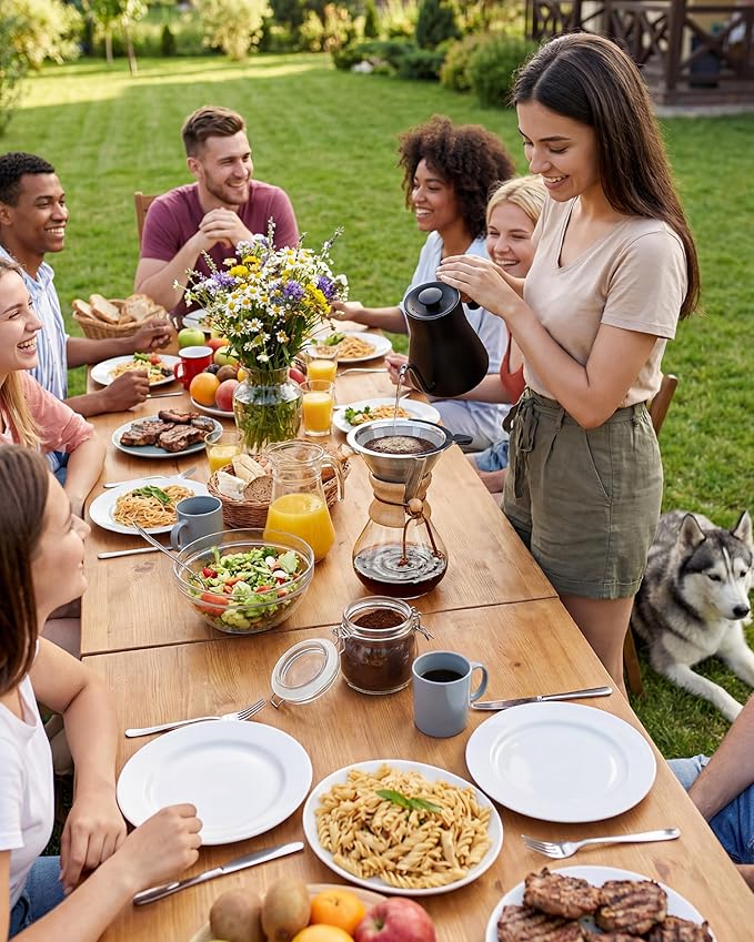 AGOGO Pour Over Coffee Maker Glass - 6/8/10 Cup Barista Kit with 304 Stainless Filter for Home, Office, Camping, Cafes - Easy Clean Coffee Dripper Set (Rag&Brush Included) (10 Cup/34oz)