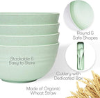 Wheat Straw Dinnerware Sets | Unbreakable Dinnerware Sets | Dishwasher Microwave Safe Dinnerware | Eco Friendly Non Breakable Dinnerware Sets | RV Outdoor Camping (Green, Service for 4 (28 pcs))