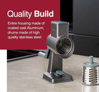 Zyliss Rotary Cheese Grater, Aluminium, 3 Steel Drum Blades, Cheese, Vegetable, Chocolate, Nut, Fruit Grater with Handle, Non-Slip Suction Foot and Table Clamp, 5 Year Guarantee