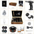 Electric Whiskey Smoker Kit, Luxurious Wooden Box, Heartfelt Christmas Gifts, with 4 Wood Chips, Torch, Ice Molds, Recipe, Stones, Old Fashioned Bourbon Cocktails Smoker, Gifts for Men (No Butane)