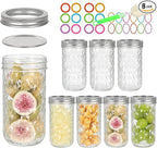 12 oz Mason Jars with Lids & Bands 8Pack, Canning Jars with Stickers and Sponge Brush, Ideal for Jelly Spice Honey Herbs Storage,Party and Wedding Favors