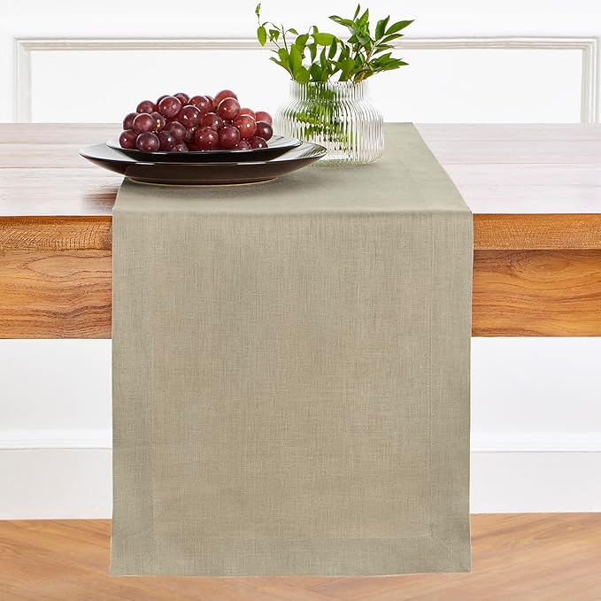 Solino Home Linen Vintage Khaki Table Runner 90 Inches Long - 100% Pure Linen 14 x 90 Inch Table Runner for Summer, Fall, Autumn - Fete
