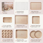 HONGBAKE 9-Piece Baking Pans Set Nonstick, Stackable Non Toxic Bakeware Sets with Diamond Texture, Oven Pan Set for Cooking, Includes Cookie Sheet with Rack, Cake Pan, Roasting Pan, Muffin Tin, Gold