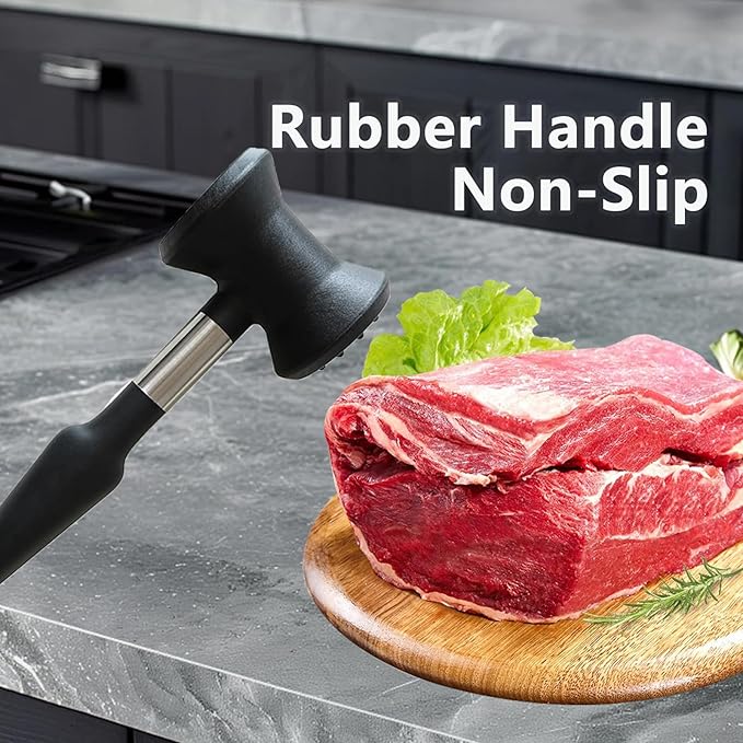 Meat Tenderizer Hammer with Soft Silicone Grip Handle,Dual-side Mallet for Kitchen,Heavy Duty Pounder For Tenderizing Steak, Beef and Fish, Meat Pounder Flattener