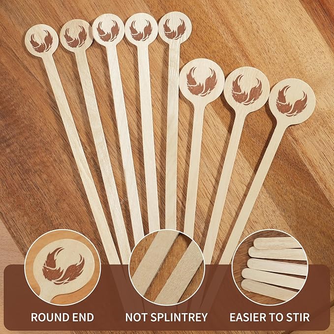 200Pcs Coffee Stirrers- 5.9 Inch Coffee Stir Sticks, Natural Wooden Coffee Stirrers With Round Ends, Disposable Biodegradable Cafe Grade Wood Beverage Mixer for Coffee Cocktails Milk Tea