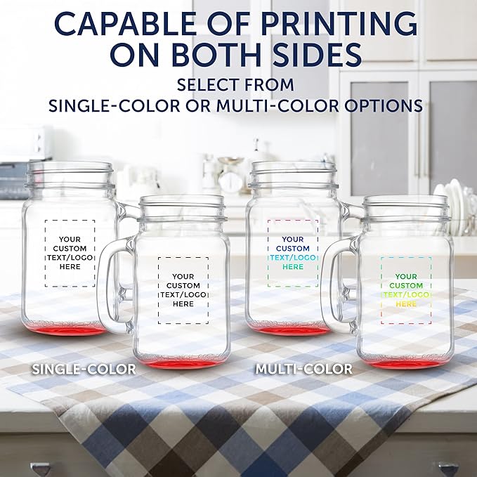 DISCOUNT PROMOS Custom Libbey Mason Jars w/Handles 16 oz. Set of 10, Personalized Bulk Pack - Traditional style, High standard - Red