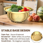 Stainless Steel Strainers for Kitchen, Stainless Steel Colander, Kitchen Strainer for Pasta Fruits Vegetables, 3 Pack Strainers and Colanders(2QT, 3QT, 5QT), Rust-Proof & Dishwasher Safe, Gold