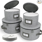 HOMELUX THEORY Plate Storage Box, 4pc Light Gray Hard Shell China Storage Containers with 48 Felt Pads, Kitchen Storage Bins With Lids, Moving Box with Handles for Dishes, Dinner Plate & Platter