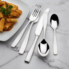 Mikasa Satin Loft 65-Piece Flatware Set for 12, 18/10 Stainless Steel Silverware with Forks, Knives, Spoons, and Serving Utensils, Durable and Elegant Design