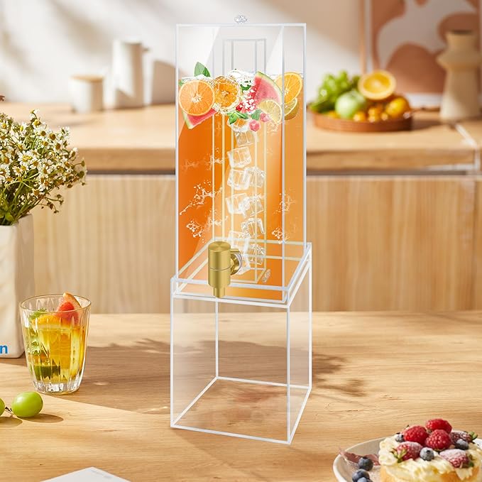 Beverage Dispenser with Stand, 2 Gallon Drink Dispenser, Drink Dispensers for Parties, Individual Ice Container, Acrylic Stand