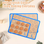 Silicone Macaron Baking Mat Half Sheet - Set of 3 (2 Half Sheet and 1 Quarter Sheet), Non Stick Silicon Oven Liner For Macaroons and Cookies, By Folksy Super Kitchen (16.5x11.6, Blue)