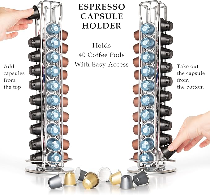 Mixpresso Espresso Machine Bundle with Nespresso Compatible Capsules, Italian Roasted Coffee and Capsule Spinning Carousel Holder - Compact Home Coffee Set, One-Touch Operation