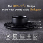 LERATIO Stoneware Dinnerware Sets for 6,Handcarft Ceramic Plates and Bowls Sets,Chip and Scratch Resistant Dishes, Dishwasher & Microwave Safe, Oven safe,Reactive Glaze-Black