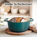 Zulay Kitchen 5 Quart Enameled Cast Iron Dutch Oven with Lid,Silicone Trivet & Heat Pad – Premium Durability & Oven Safe up to 500°F – Heavy Duty Cookware Perfect for Bread Baking, Stews, Braising & Roasting – Emerald