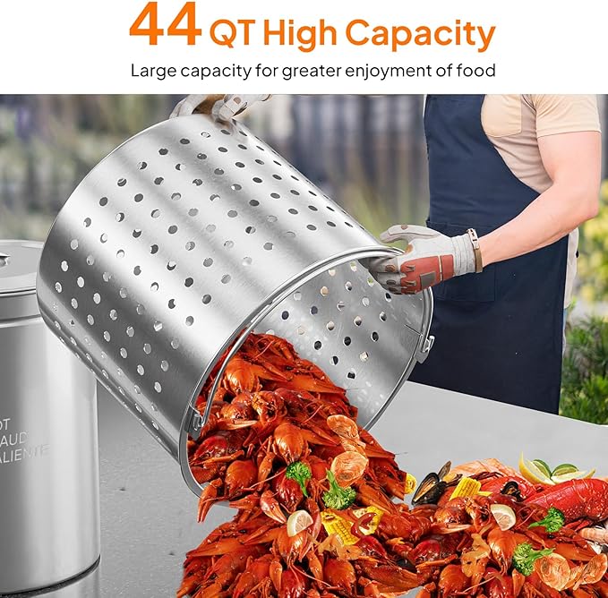 ROVSUN 44-Quart Stainless Steel Turkey Fryer & Seafood Boil Pot with Basket, Lid & Hook, Large Stock Pot for Outdoor Cooking of Turkey, Crawfish, Crab, Lobster & Shrimp
