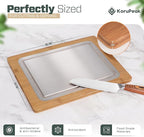 Double-Sided 100% Titanium Cutting Board with Bamboo Charcuterie Side – Pure Titanium Cutting Boards for Kitchen – Large(16"x12") Elegant Cutting Board w/Juice Groove & Wood Presentation Surface