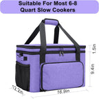 Slow Cooker Carrying Bag, Double Layer Insulated Design Slow Cooker Carrier with Removable Hard Liner and Pot Lid Fastener Fit for 6-8 Quart Crock Pot, Purple