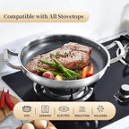 Inqibee 12-Inch Hybrid Tri-Ply Stainless Steel Non Stick Paella Pan with Lid,Stir Fry Pan,Omelet Pan,Large Skillet,Induction Cooking Pan,Dishwasher and Oven Safe.