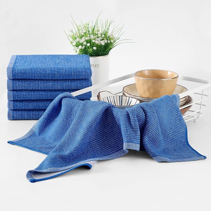 Homaxy Premium Kitchen Towels(18”x 28”, 8 Pack), Large Cotton Kitchen Hand Towels, Flat and Terry Dish Towels, 380 GSM Highly Absorbent Tea Towel Set with Hanging Loop, Blueberry