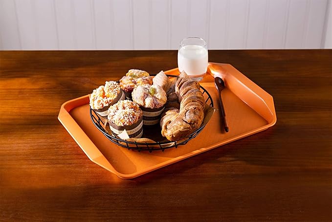 Plastic Fast Food Serving Tray,16.95 by 11.82-Inch,Set of 12 (Orange)