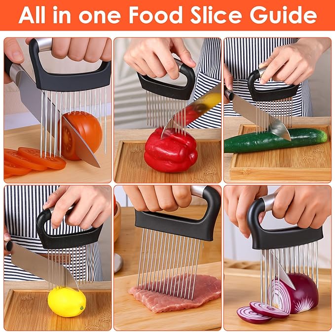 Onion Slicer Holder Large Onion Cutter Vegetable Chopper Kitchen Food Slicer Practical Meat Tenderizer Tool Stainless Steel Tomato Slicers for Slicing Onions Kiwifruit Tomato Avocados Eggs Lemon Meat