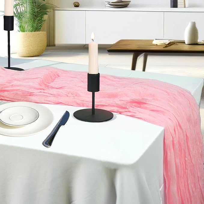 12 Pack Rose Gold Cheesecloth Table Runner 10ft Boho Gauze Cheese Cloth Table Runner Rustic Sheer Runner 120 inch Long for Christmas Wedding Bridal Baby Shower Birthday Table Decorations