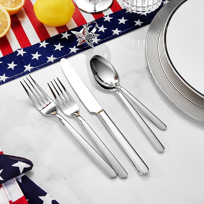 KEAWELL Premium Lucent Silverware Set, 45-Piece Mirror-Polished 18/10 Stainless Steel Flatware, Dishwasher Safe for Refined Dining and Entertaining (45, Silver)