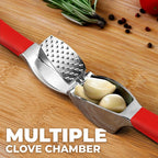 Zulay Kitchen Comfort Grip Garlic Press - Garlic Mincer Tool - Garlic Crusher - Garlic Press Mincer Rust Proof, with Soft Ergonomic Handle, Easy Clean Set with Peeler and Brush - Red