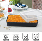 E-far Baking Pan with Lid, 9.75 x 12.5 x 2 Inch Nonstick Rectangle Cake Pans with Covers, 2 Sheet Pans Bakeware and 2 Lids for Brownies Cakes, Non-toxic & Stainless Steel Core, 2 Inch Deep