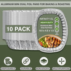 INFINITY EL Disposable Mini Oval Aluminum Pans 10 Pack | Deep Disposable Baking Pan | Heavy Duty Oval Aluminum Roasting pan for Chafing, Turkey, Lasagna, Thanksgiving, Christmas, Parties & Meal Prep