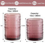 Vintage Glassware Drinking Glasses Set of 12,Purple 12oz & 15oz Hobnail Glass Cups,Embossed Water Tumbler,for Beer,Cocktail,Whiskey,Juice and Various Mixed Drinks- 1 Cleaning Brush