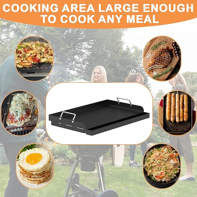 Universal Flat Top Griddle, Large Griddle Insert for Gas/Stove/Electric/Charcoal Grills, 25" x 16" Flat Skillet for Weber Nexgrill Camp Chef Charbroil Skillet Pan for Outdoor Grill, Carbon Steel, 1PC
